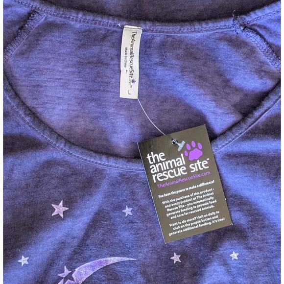 New The Animal Rescue Site Dog & Moon T-Shirt Tee Size Large Acid Wash Purple - Picture 9 of 11